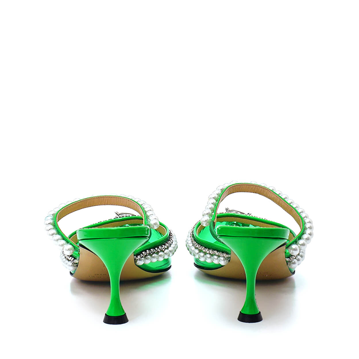 Mach & Mach - Neon Green Pvc & Patent Leather Diamond of Elizabeth Pearl Mules